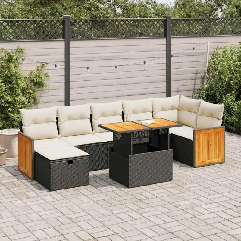 Loungeset voor tuin met grijs materiaal en gepoedercoat staal afmetingen - Zwart en crème / met opbergruimte - Tuinsets