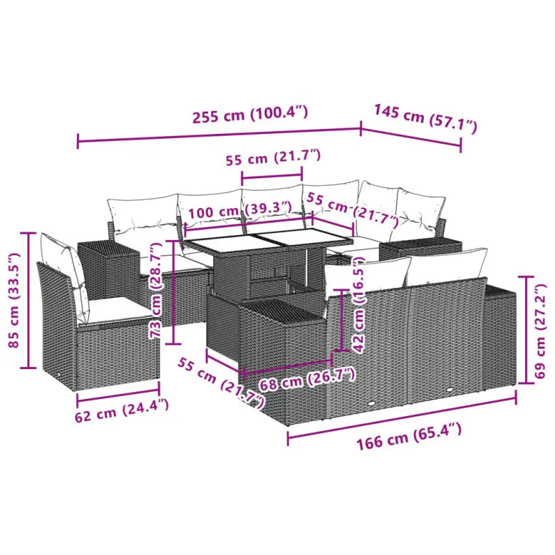 Loungeset voor tuin met grijs materiaal en gepoedercoat staal afmetingen - Tuinsets