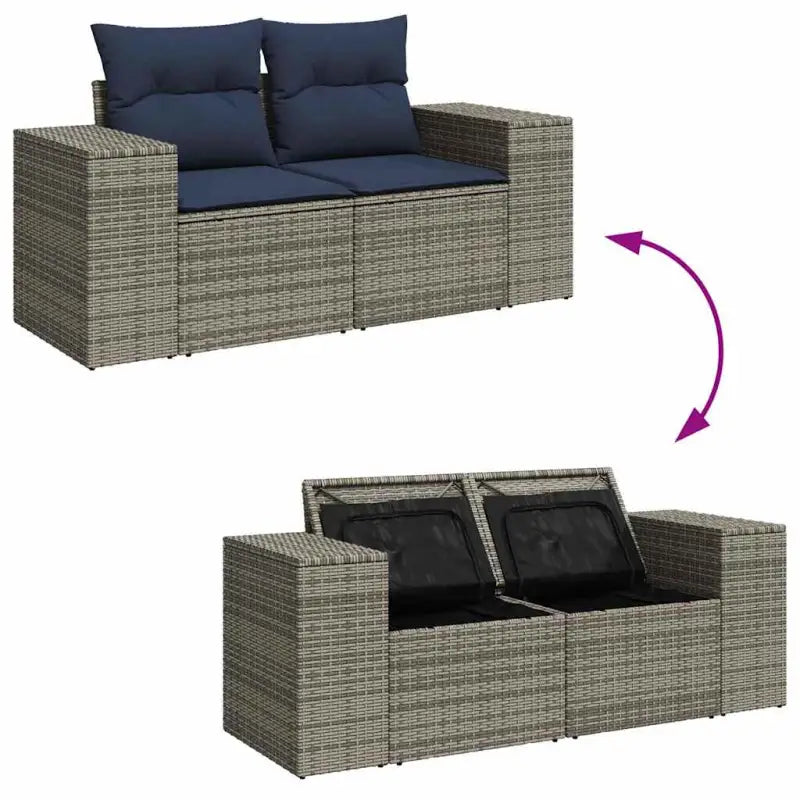 Loungeset voor tuin met waterdichte tas in grijs materiaal en gepoedercoat staal - Grijs / met opbergruimte - Tuinsets