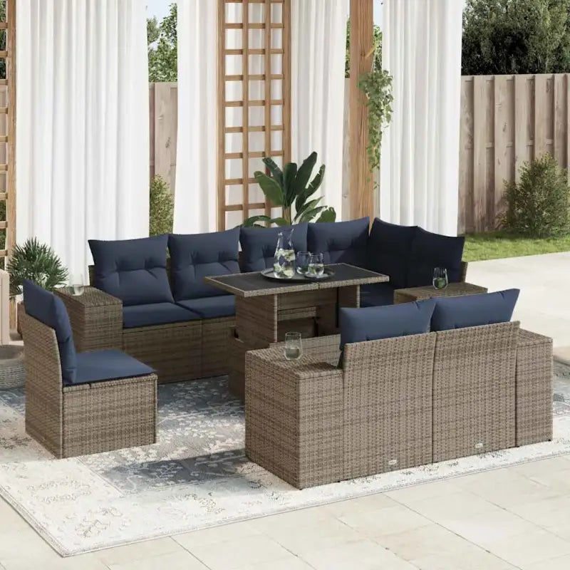 Loungeset voor tuin met waterdichte tas in grijs materiaal en gepoedercoat staal - Grijs / met opbergruimte - Tuinsets