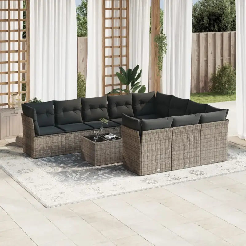 Loungeset voor tuin met zwart materiaal en gepoedercoat staal - Grijs / Met tafel - Tuinsets