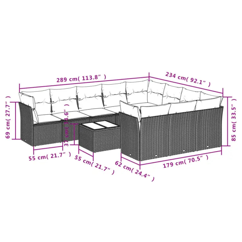 Loungeset voor tuin met zwart materiaal en gepoedercoat staal - Tuinsets