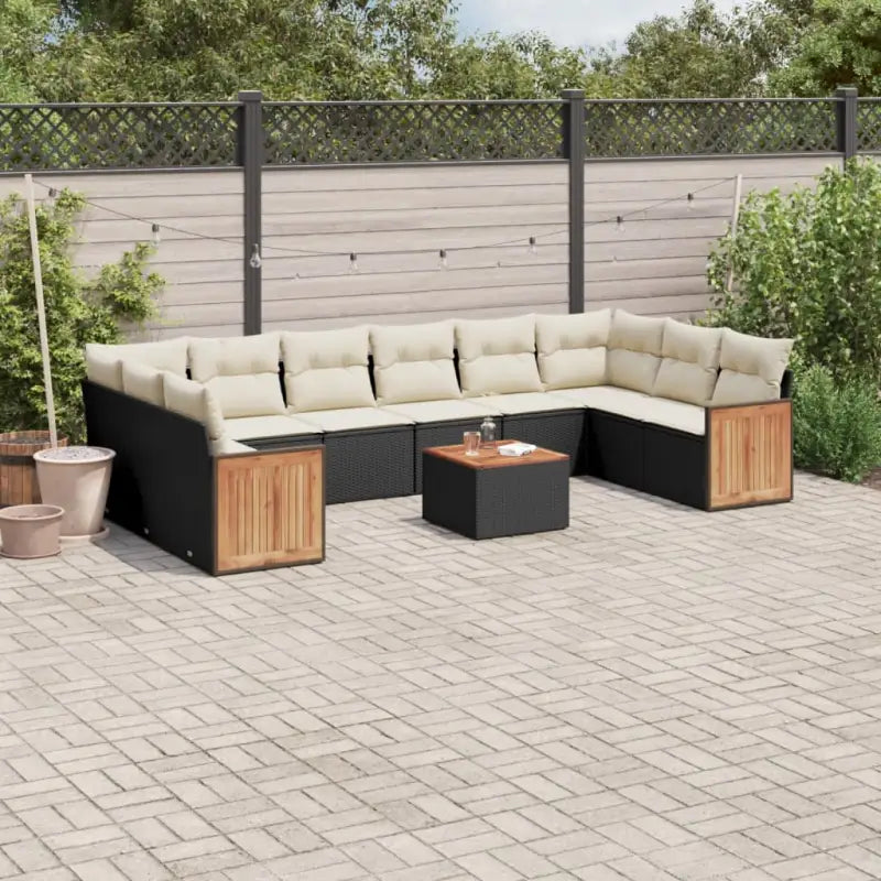 Loungeset voor tuin met zwart materiaal en waterdichte zak - Zwart en crème / Met tafel - Tuinsets