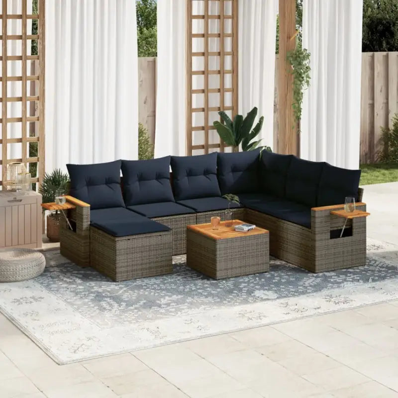 Loungeset voor tuin of terras in grijs materiaal met gepoedercoat staal - Grijs / Met tafel - Tuinsets