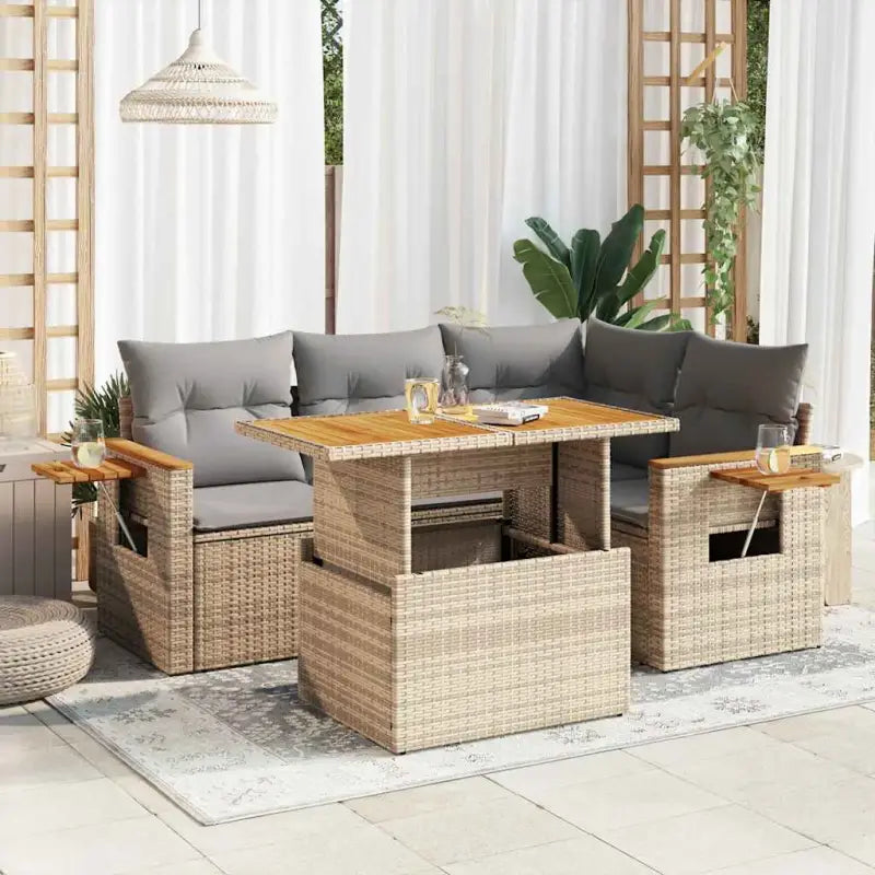 Loungeset voor tuin of terras in zwart materiaal en gepoedercoat staal - Beige en grijs / met opbergruimte - Tuinsets