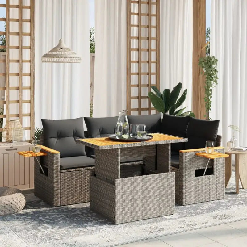 Loungeset voor tuin of terras in zwart materiaal en gepoedercoat staal - Grijs / zonder opbergruimte - Tuinsets