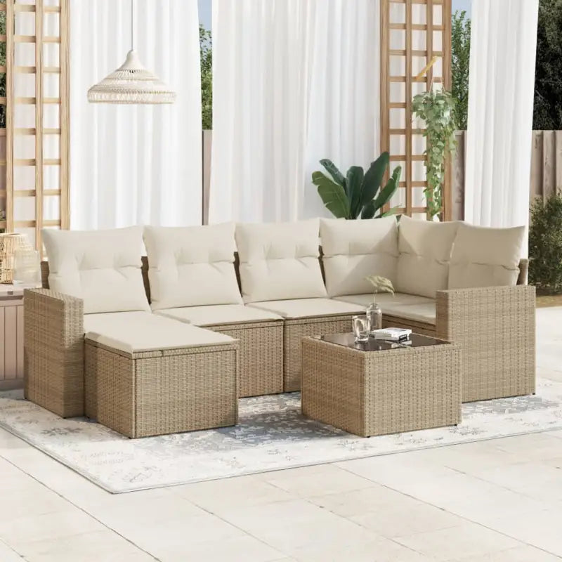 Loungeset voor tuin of terras met beige materiaal en gepoedercoat staal - beige en crèmekleurig / Met tafel - Tuinsets
