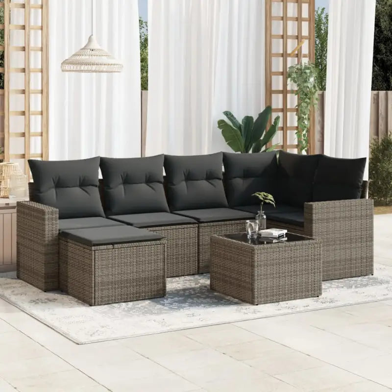Loungeset voor tuin of terras met beige materiaal en gepoedercoat staal - Grijs / Met tafel - Tuinsets