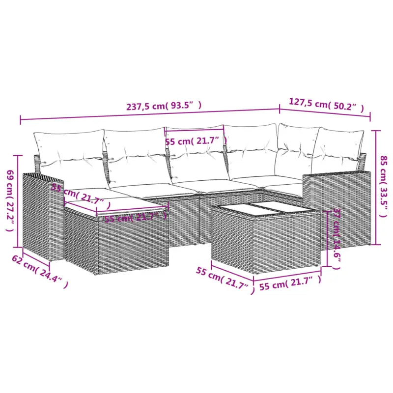 Loungeset voor tuin of terras met beige materiaal en gepoedercoat staal - Tuinsets
