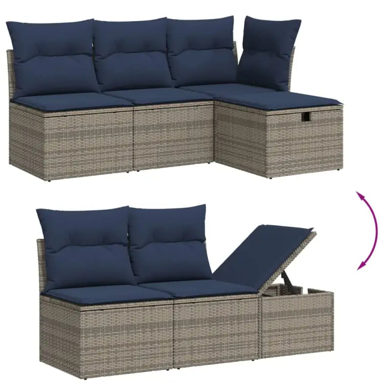 Loungeset voor tuin of terras met grijs materiaal en gepoedercoat staal - Tuinsets