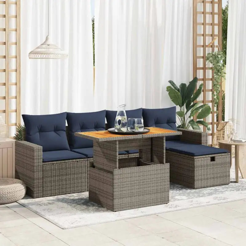 Loungeset voor tuin of terras met grijs materiaal en gepoedercoat staal - Grijs / met opbergruimte - Tuinsets