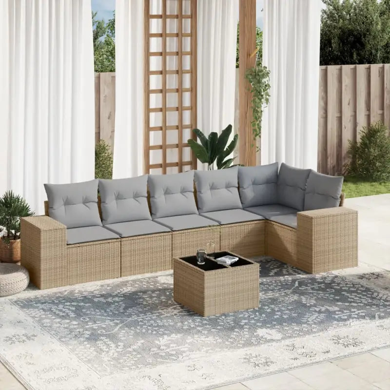 Loungeset voor tuin of terras met waterdichte tas en beige materiaal - beige en lichtgrijs / Met tafel - Tuinsets