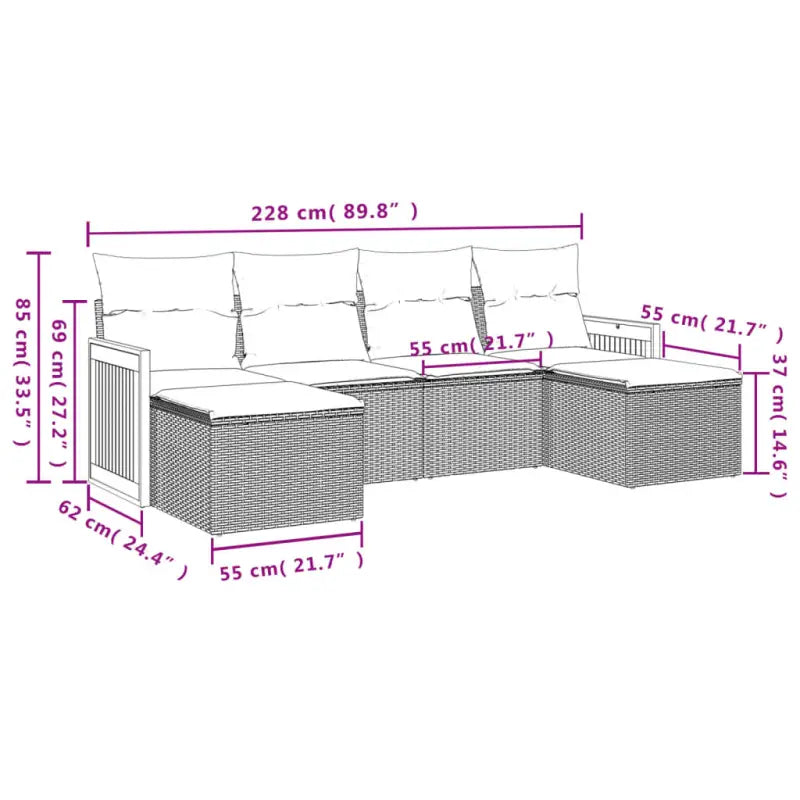 Loungeset voor tuin of terras met waterdichte zak en grijs materiaal - Tuinsets
