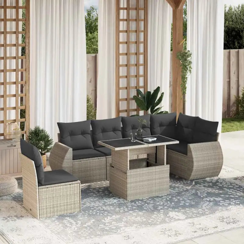 Loungeset voor tuin of terras met zwart materiaal en gepoedercoat staal - Lichtgrijs / Met tafel - Tuinsets