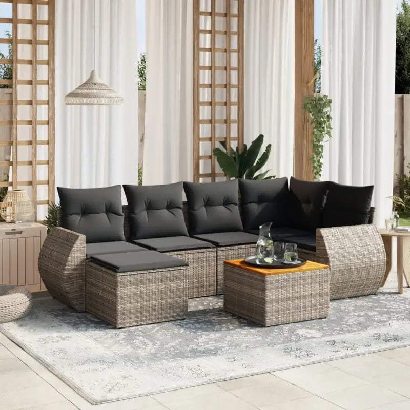 Loungeset voor tuin of terras met zwart materiaal en gepoedercoat staal - Grijs - Tuinsets