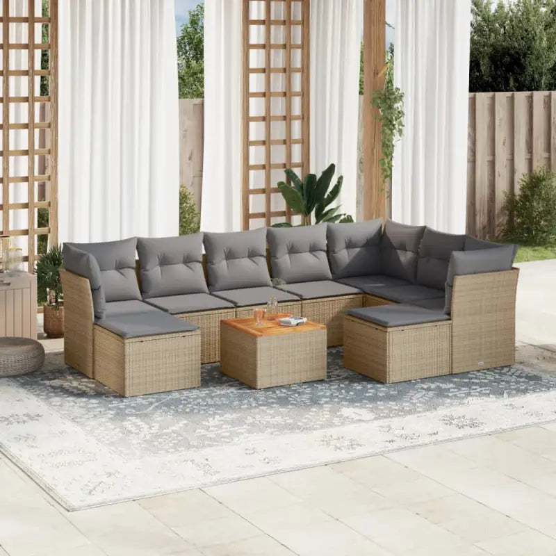 Loungeset voor tuin of terras met zwart materiaal en gepoedercoat staal - Beige en grijs - Tuinsets