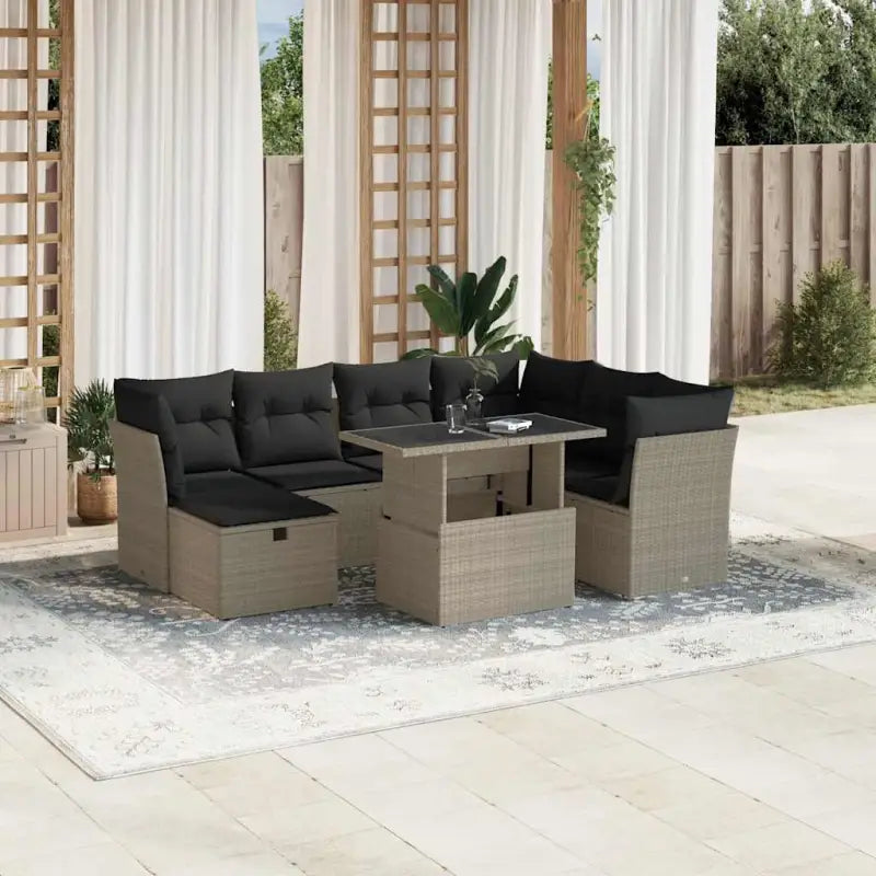 Loungeset voor tuin terras met zwart materiaal en gepoedercoat staal - Lichtgrijs / Met tafel - Tuinsets