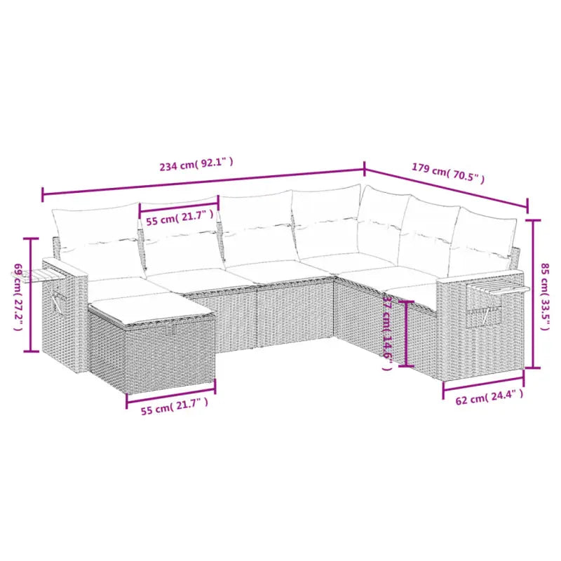Loungest set met gepoedercoat staal zwart materiaal en afmetingen - Tuinsets