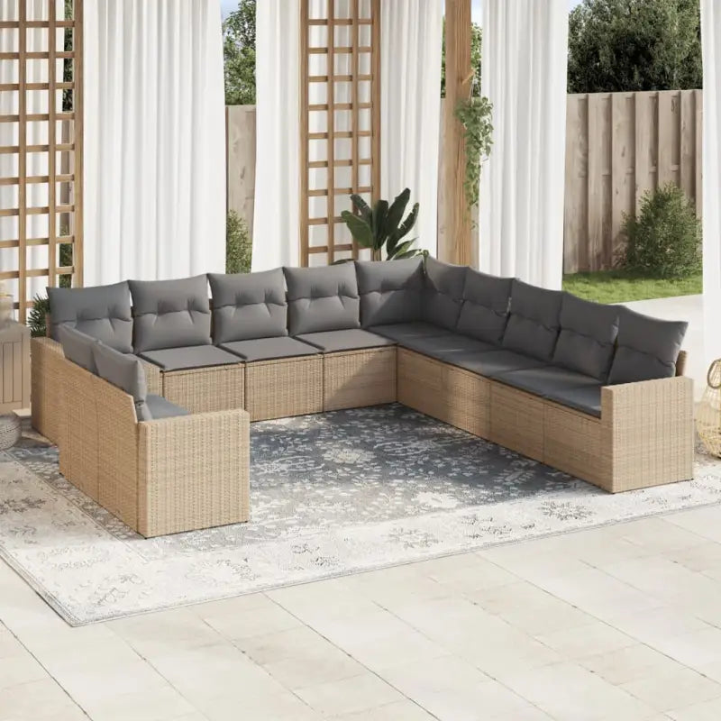 Loungetuig met beige materiaal en gepoedercoat staal afmetingen - Beige en grijs / Zonder tafel - Tuinsets