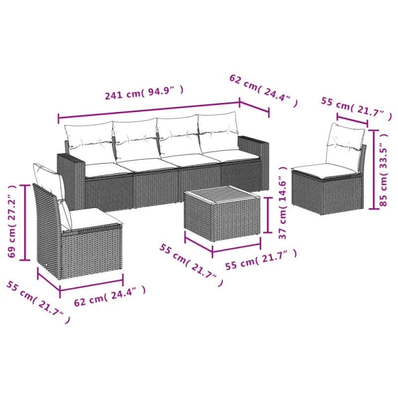 Loungetuigets van poly rattan en gepoedercoat staal voor tuin of terras - Tuinsets