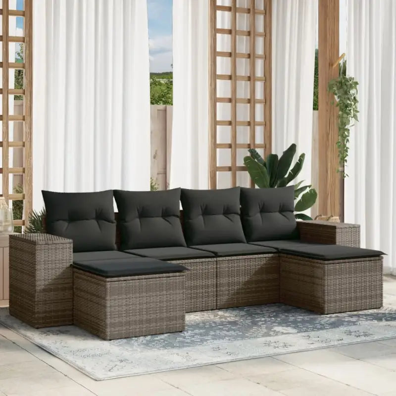 Loungetuigset van beige materiaal en gepoedercoat staal met perfecte afmetingen - grijs en donkergrijs / Zonder tafel