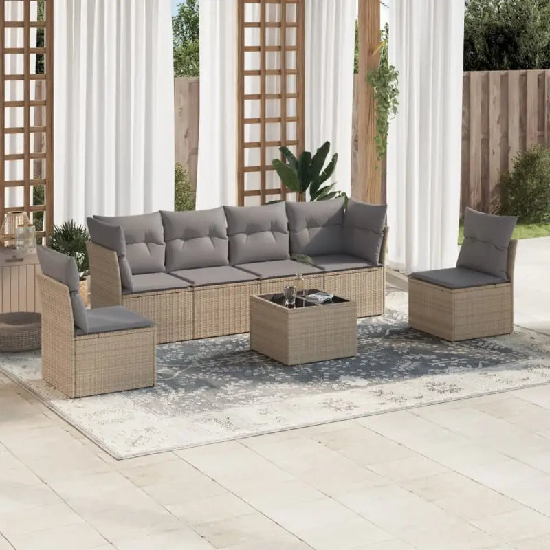 Loungetuinset in beige materiaal met gepoedercoat staal en waterdichte tas - Beige en grijs / Met tafel - Tuinsets