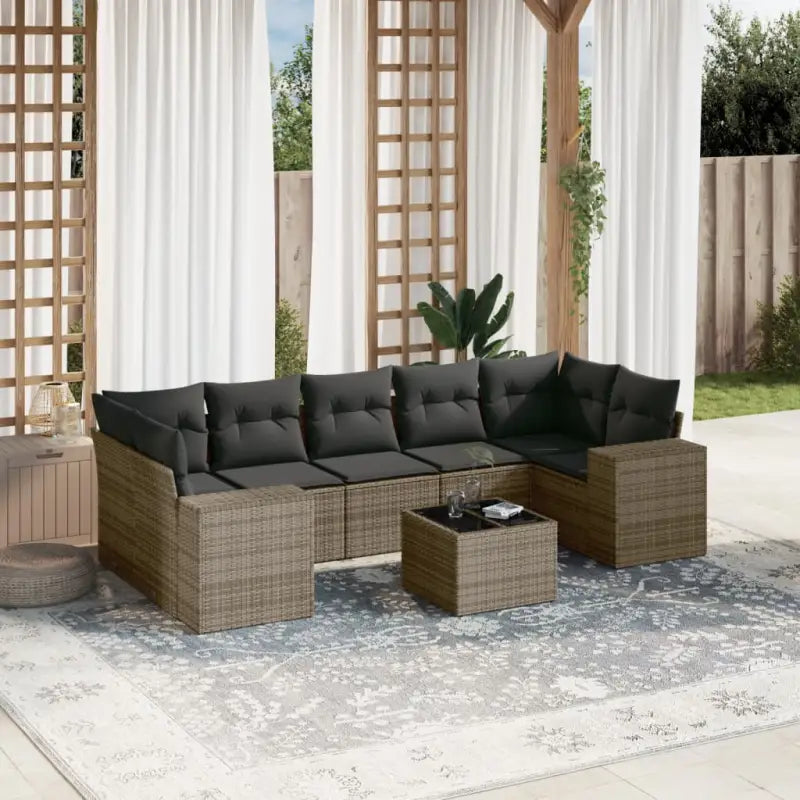 Loungetuinset in beige materiaal met gepoedercoat staal en afmetingen - grijs en donkergrijs - Tuinsets