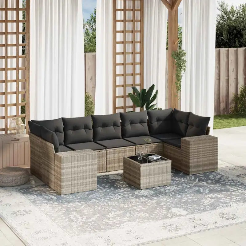 Loungetuinset in beige materiaal met gepoedercoat staal en afmetingen - Lichtgrijs en donkergrijs - Tuinsets