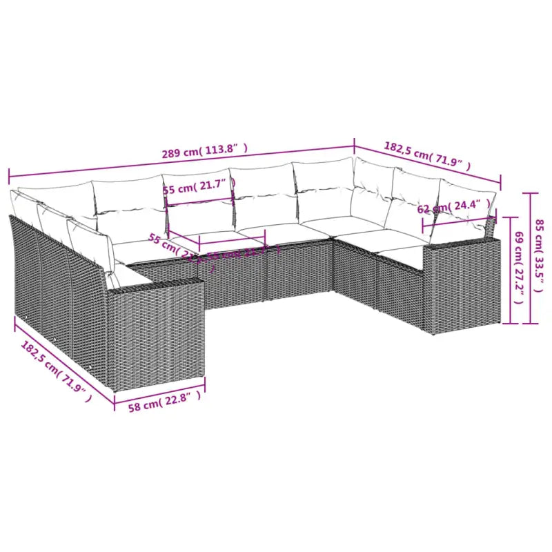 Loungetuinset in bruin materiaal van gepoedercoat staal met afmetingen - Tuinsets