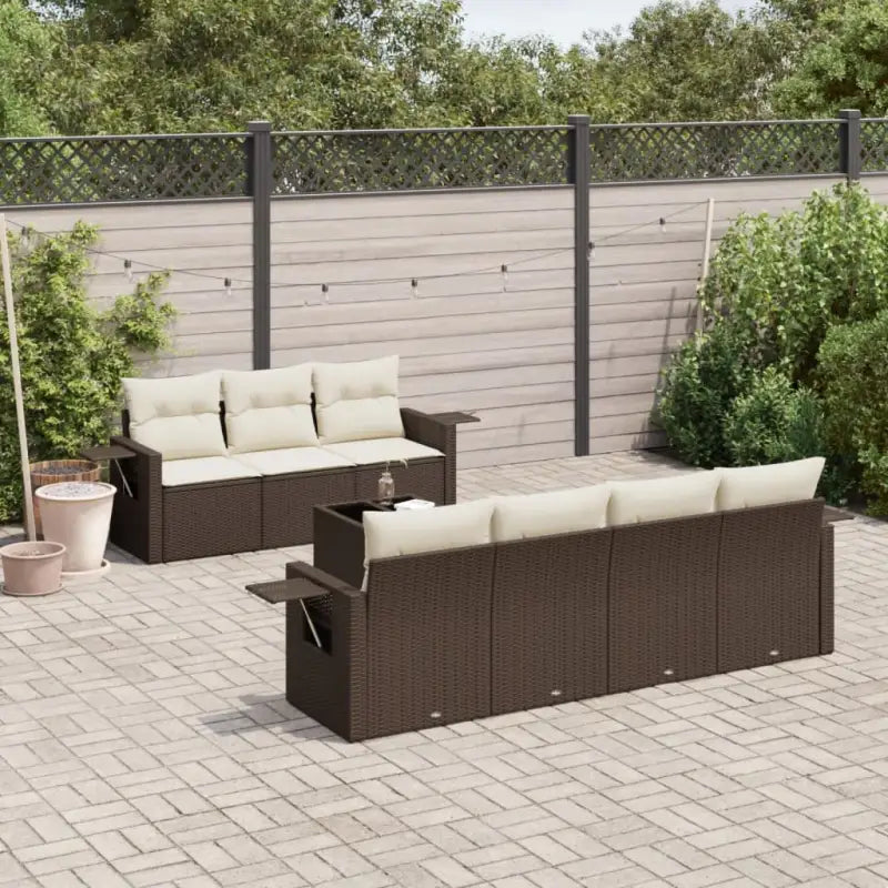 Loungetuinset in grijs materiaal met gepoedercoat staal en afmetingen - Bruin en crème - Tuinsets