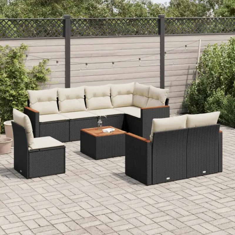Loungetuinset in zwart materiaal met gepoedercoat staal afmetingen - Zwart en crème / Met tafel - Tuinsets