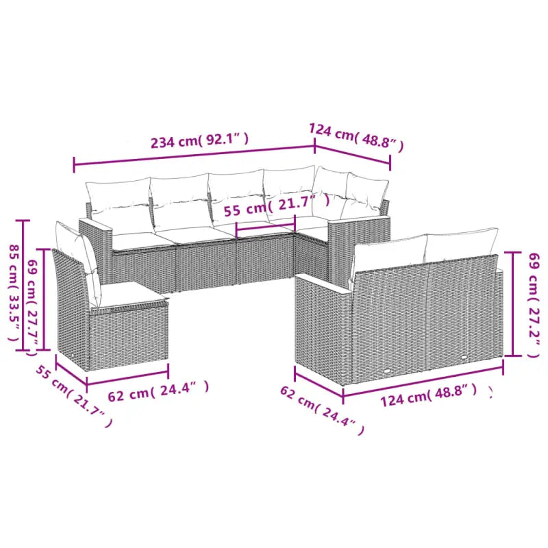 Loungetuinset in zwart materiaal met gepoedercoat staal afmetingen - Tuinsets