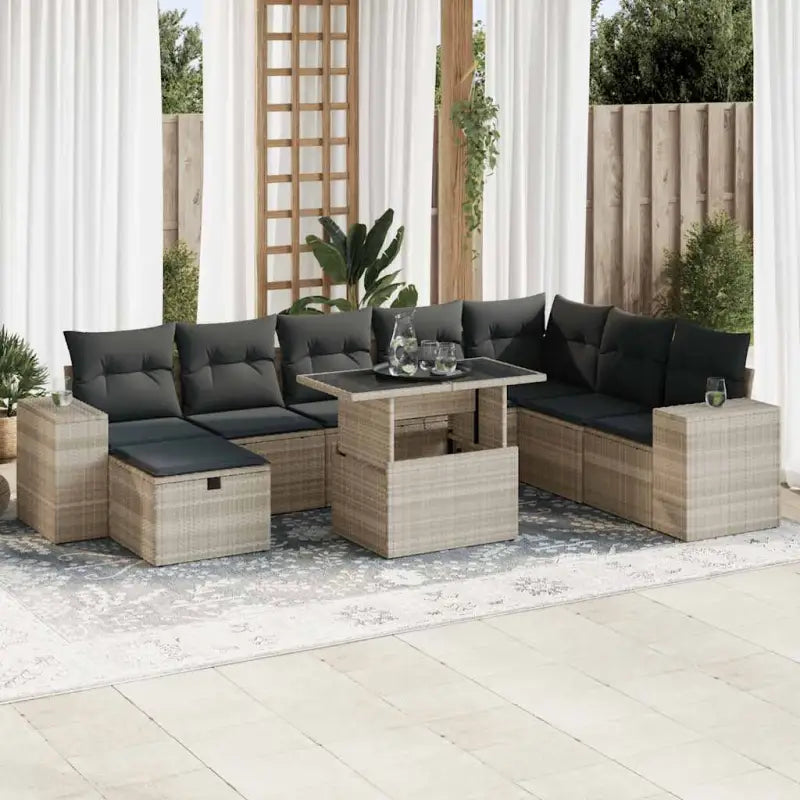 Loungetuinset met beige materiaal en gepoedercoat staal afmetingen - Lichtgrijs / met opbergruimte - Tuinsets