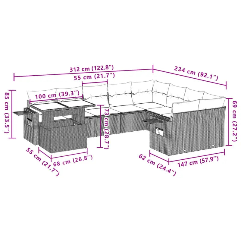 Loungetuinset met beige materiaal en gepoedercoat staal afmetingen - Tuinsets