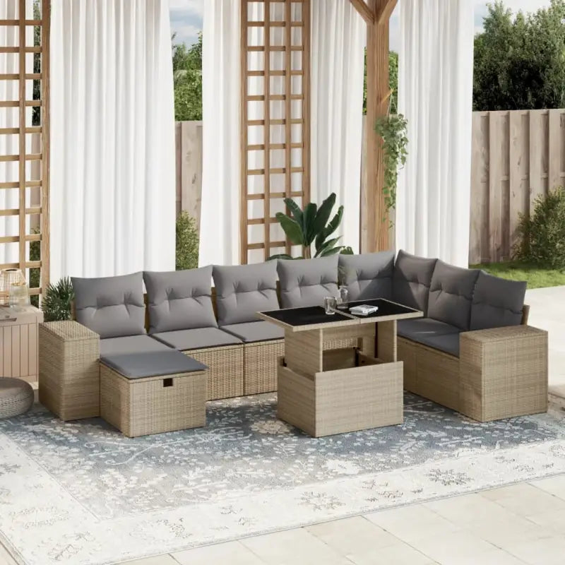Loungetuinset met beige materiaal en gepoedercoat staal afmetingen - Beige en grijs / zonder opbergruimte - Tuinsets