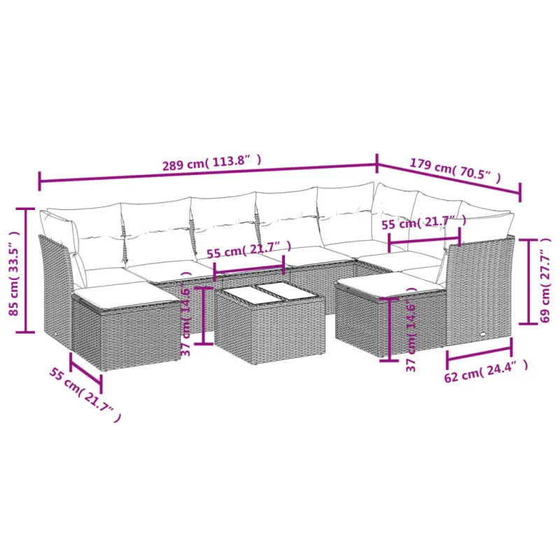 Loungetuinset met beige materiaal en gepoedercoat staal afmetingen - Tuinsets