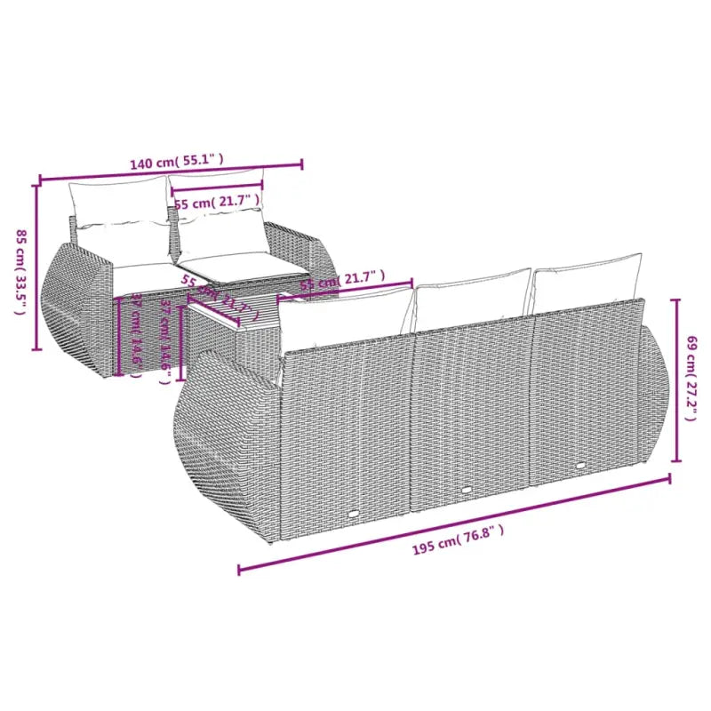 Loungetuinset met beige materiaal en gepoedercoat staal afmetingen - Tuinsets