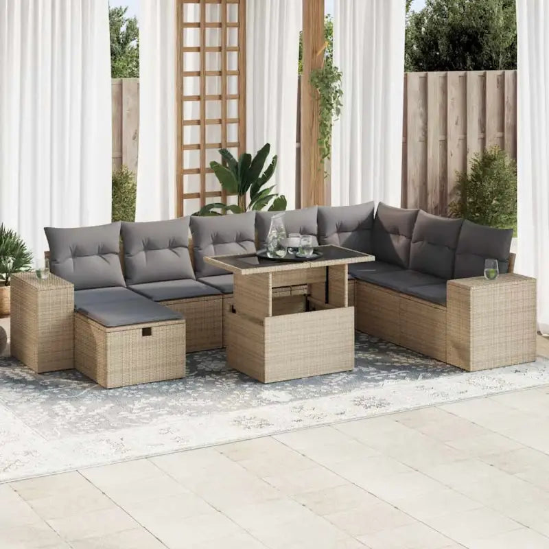 Loungetuinset met beige materiaal en gepoedercoat staal afmetingen - Beige en grijs / met opbergruimte - Tuinsets