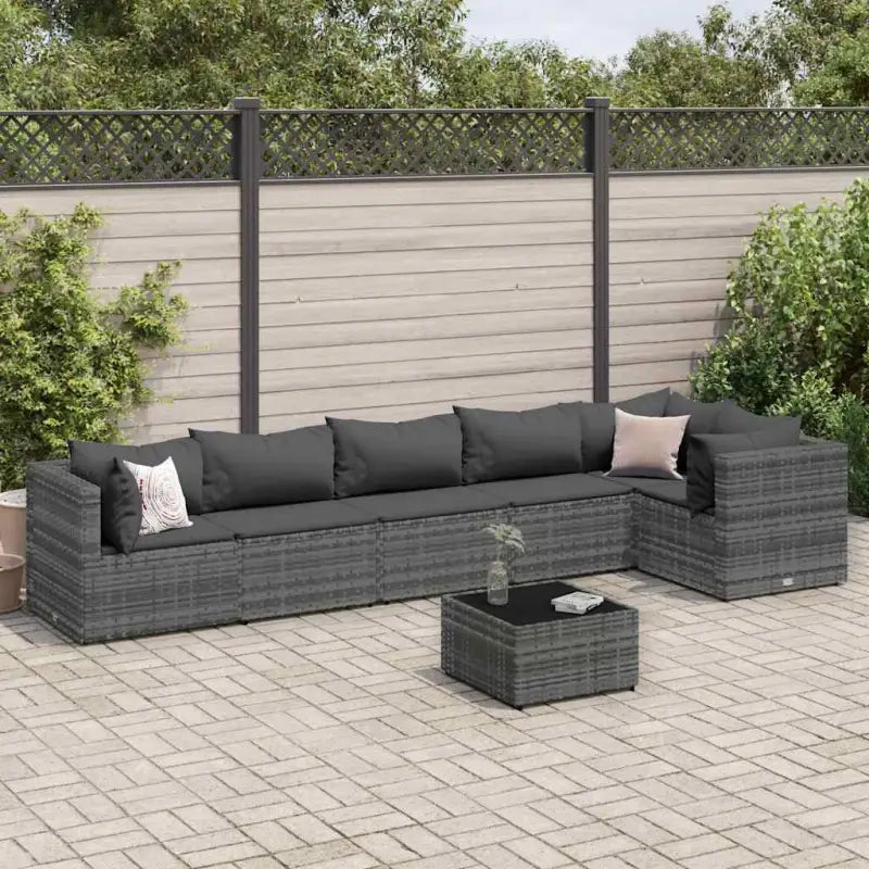 Loungetuinset met bruin materiaal en gepoedercoat staal voor buitengevoel - Grijs / 3x hoek + 3x midden + Tafel