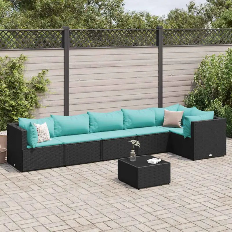Loungetuinset met bruin materiaal en gepoedercoat staal voor buitengevoel - Zwart en blauw / 3x hoek + 3x midden
