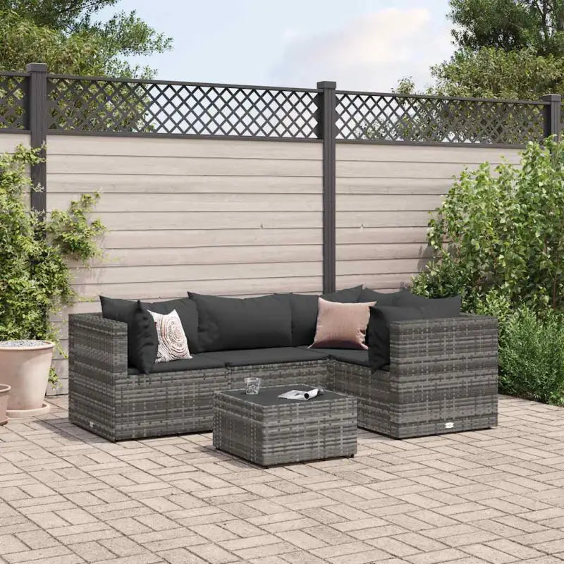 Loungetuinset met bruin materiaal en gepoedercoat staal voor buitengevoel - Grijs / 3x hoek + midden + Tafel - Tuinsets