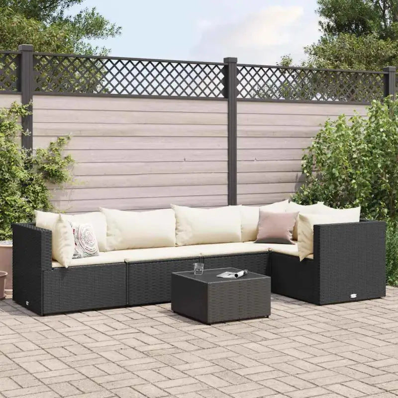 Loungetuinset met bruin materiaal en gepoedercoat staal voor buitengevoel - Zwart en crème / 2x hoek + 2x midden