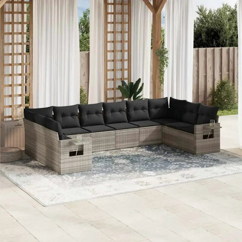 Loungetuinset met gepoedercoat staal en afmetingen in zwart materiaal - Lichtgrijs / Met tafel - Tuinsets