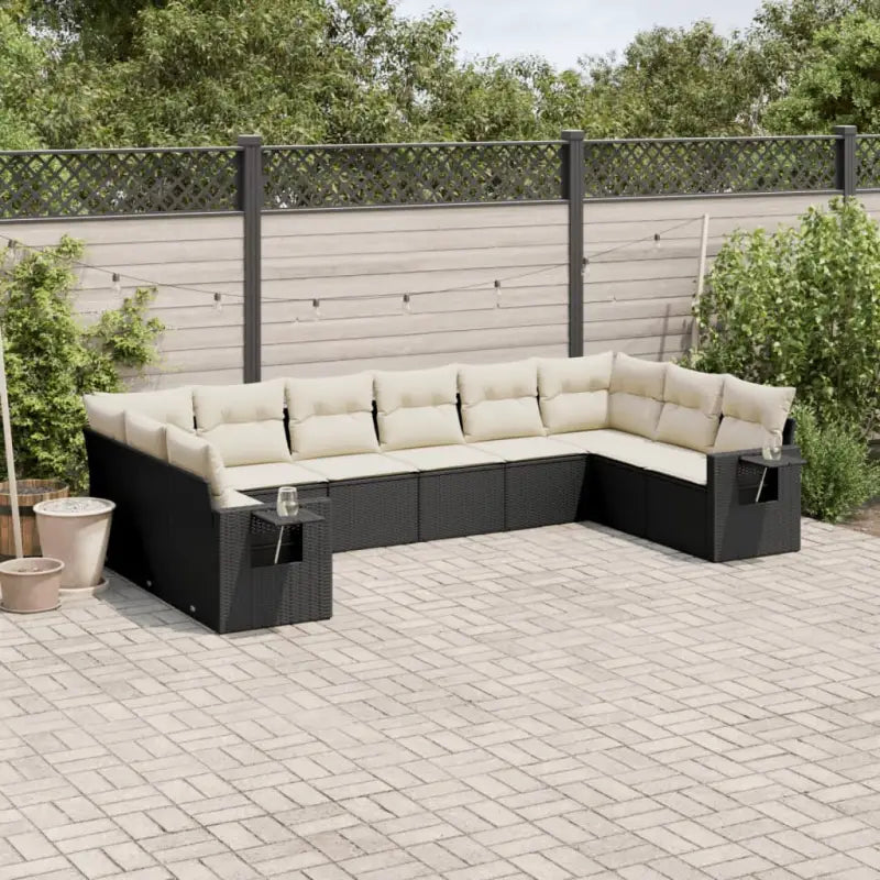Loungetuinset met gepoedercoat staal en afmetingen in zwart materiaal - Zwart en crème / Met tafel - Tuinsets
