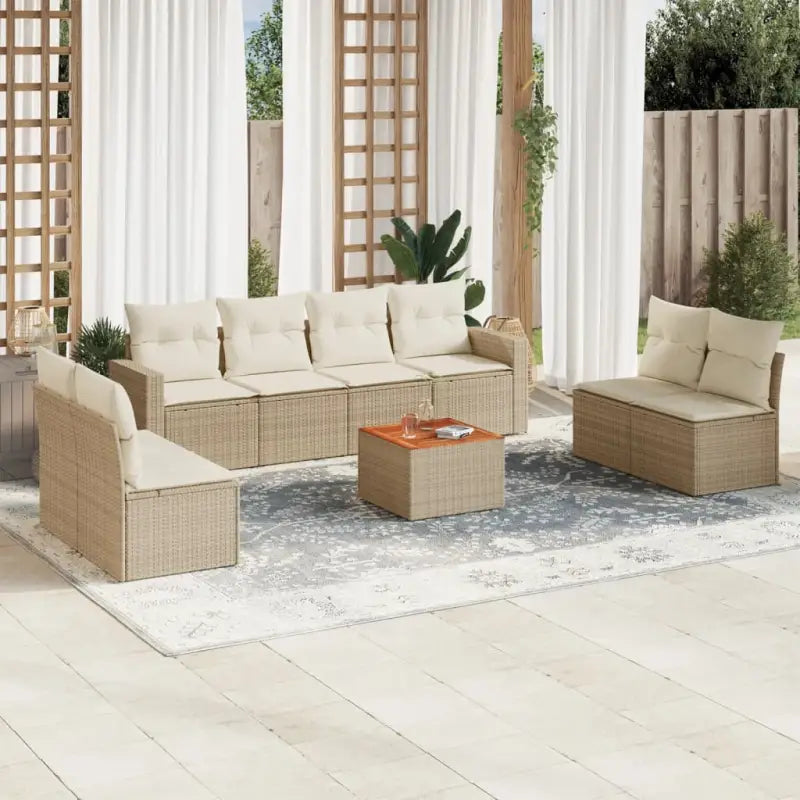 Loungetuinset met poly rattan en gepoedercoat staal voor buitenplezier - beige en crèmekleurig - Tuinsets
