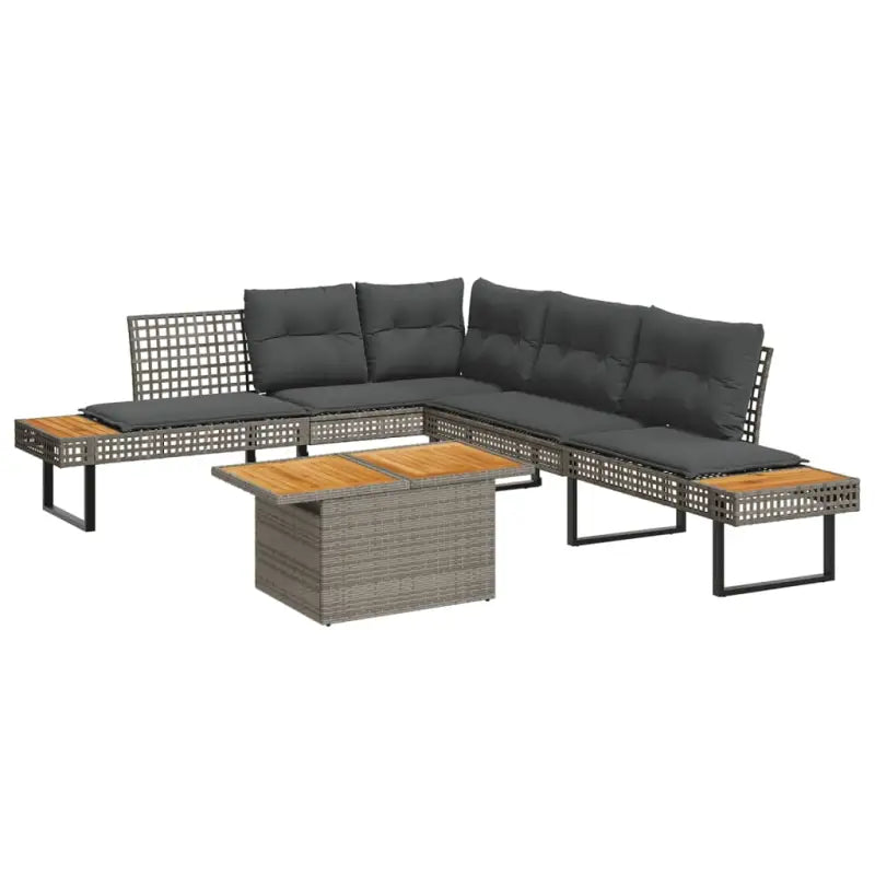 Loungetuinset met poly rattan en gepoedercoat staal voor comfortabele zitervaring - Grijs / verstelbaar tafelblad