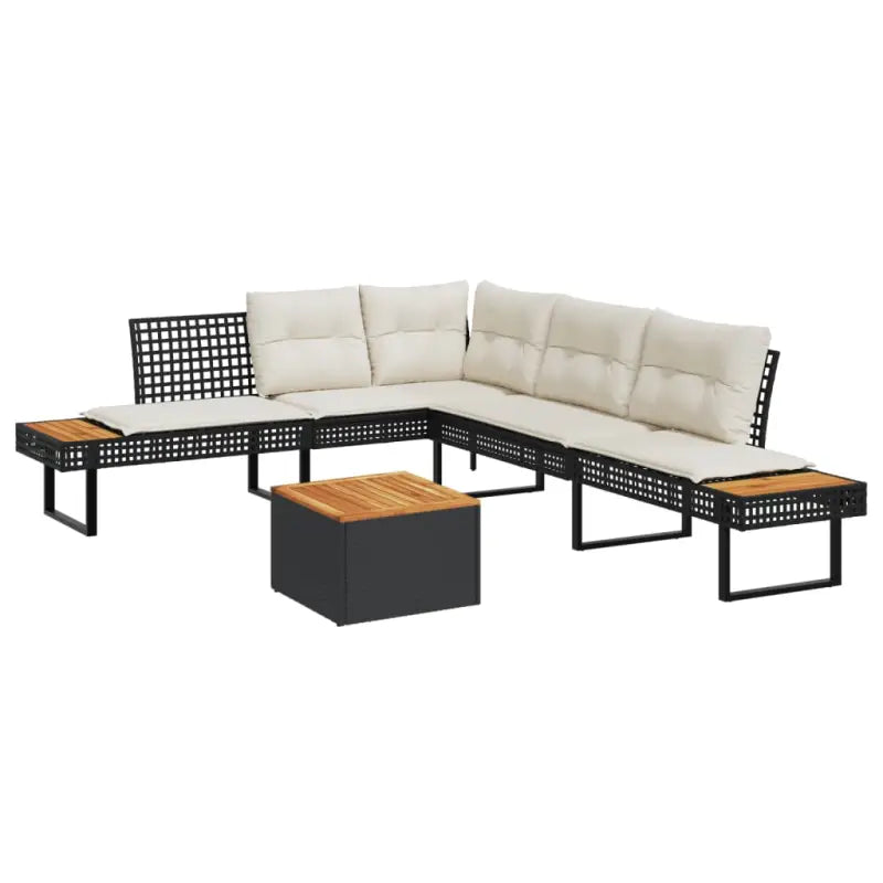 Loungetuinset met poly rattan en gepoedercoat staal voor comfortabele zitervaring - Zwart / Niet verstelbaar tafelblad