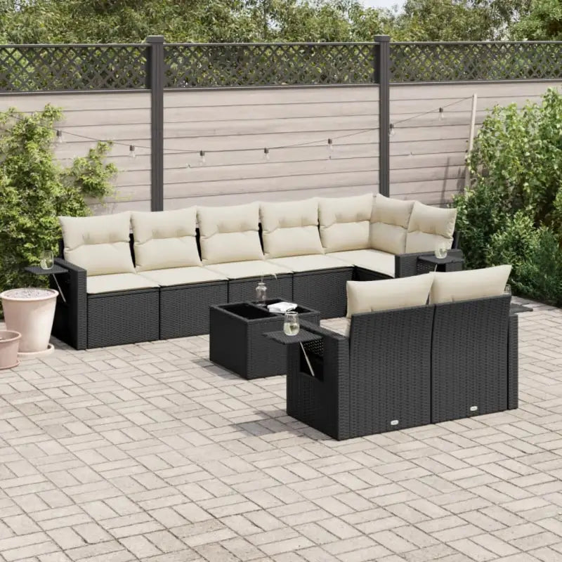 Loungetuinset met waterdichte tas en zwart gepoedercoat staal - Zwart en crème / Met tafel - Tuinsets