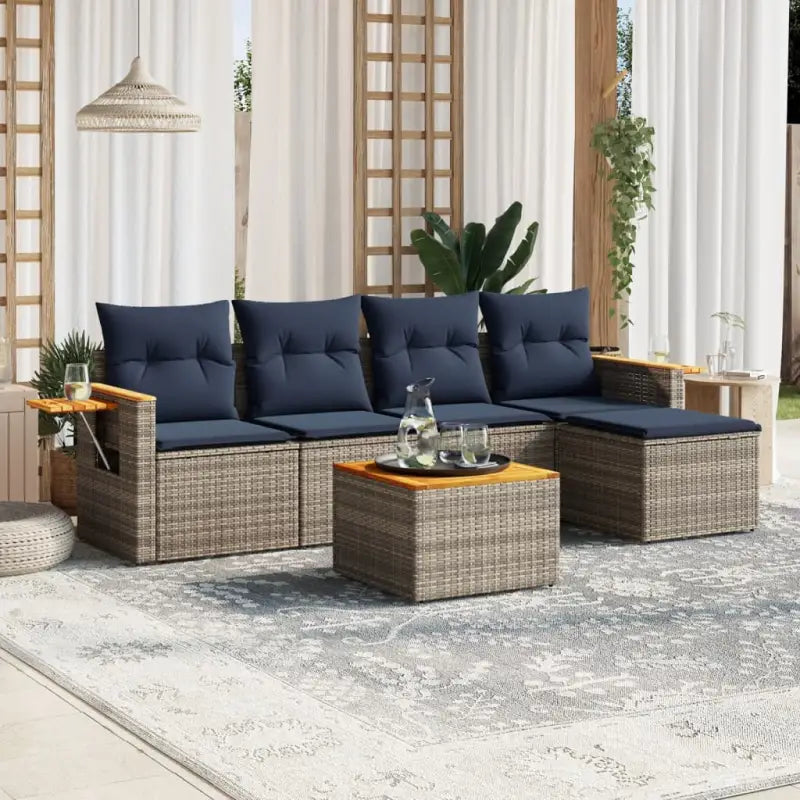 Loungetuinset met zwart materiaal en gepoedercoat staal afmetingen - Grijs / Met tafel - Tuinsets