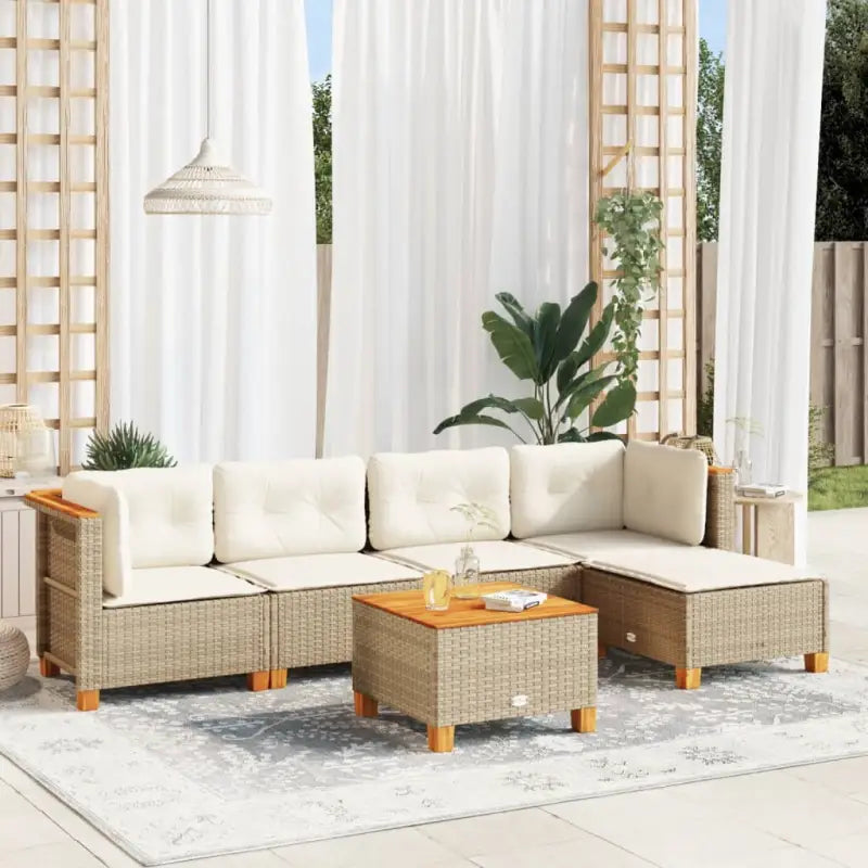 Loungetuinset met zwarte gepoedercoate stalen afwerking en natuurlijke olieafwerking - Beige / Met tafel / Dichtgeweven